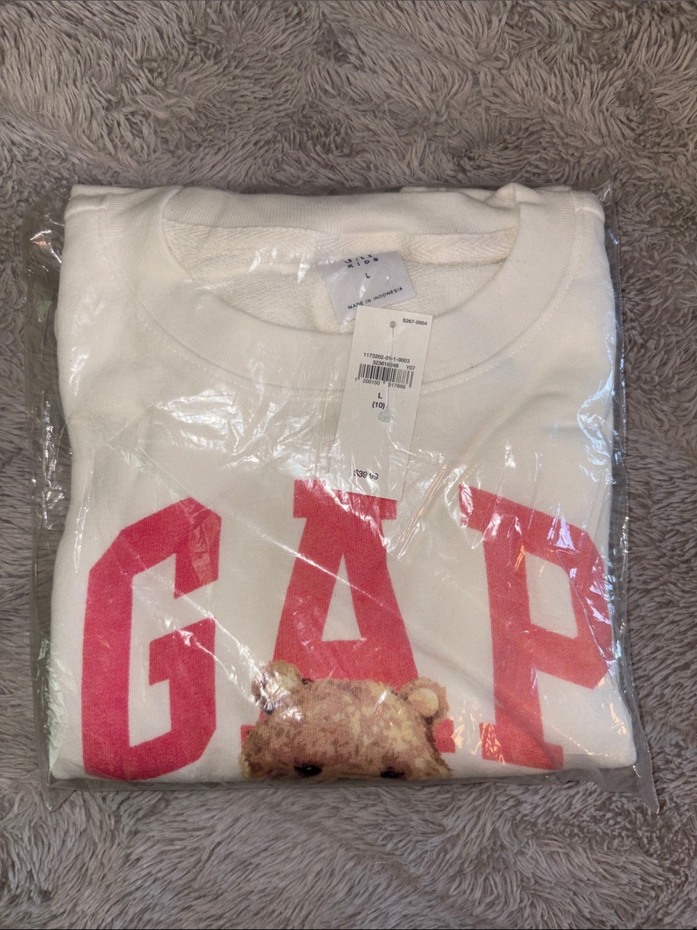 GAP White Sweatshirt with Pink Logo and Bear Motif